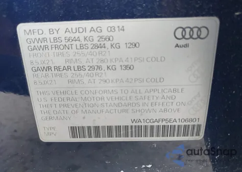 2014 Audi Sq5 3.0T Premium Plus z USA, uszkodzony, nr VIN WA1CGAFP5EA106801